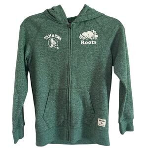 ROOTS Kids Camp Tamakwa Green Hoodie Zipper Logo Jacket - Sz Large (9-10 yrs)